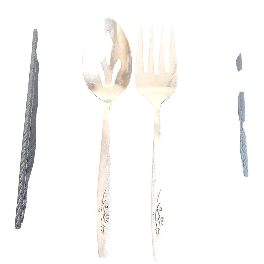 Vintage Reed Barton Rebacraft Rosely Stainless Steel Serving Fork & Spoon 2PCS